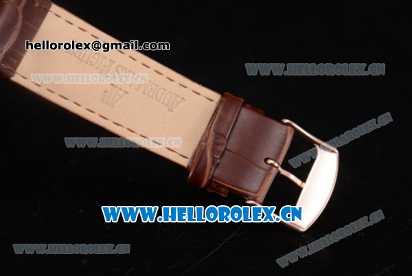 Audemars Piguet Jules Audemars Dual Time Asia ST25 Automatic Rose Gold Case Silver Dial Stick Markers and Brown Leather Strap - Click Image to Close